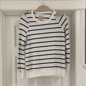 Chaser Women’s White and Black Striped Cold Shoulder Sweatshirt - size small